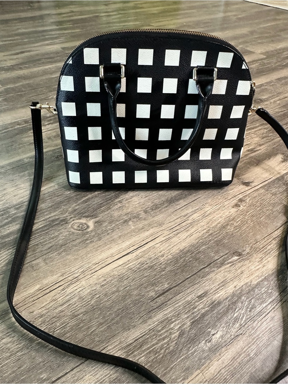 Kate Spade Cedar Street Maise Black White Gingham Satchel Crossbody Bag EUC - Picture 2 of 7
